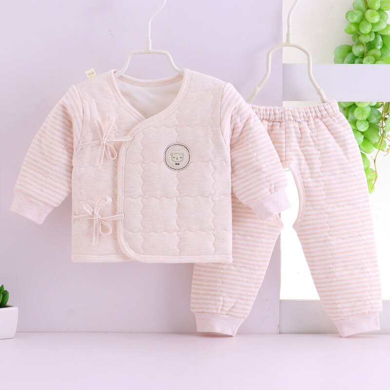 Autumn Winter Thicker Cotton Baby Clothes Long Warm Newborn Clothing Boys Girls Underwear 0-5 Months Kids Set Pajamas Sleepwear