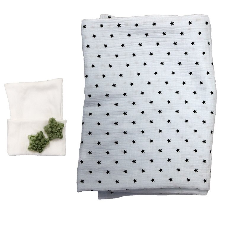 0-3 Maand Nebworn Baby Dekens Hoed Set Zachte Baby Meisjes Ontvangen Inbakeren Deken Mousseline Katoen Stof 4 Layer: blue1