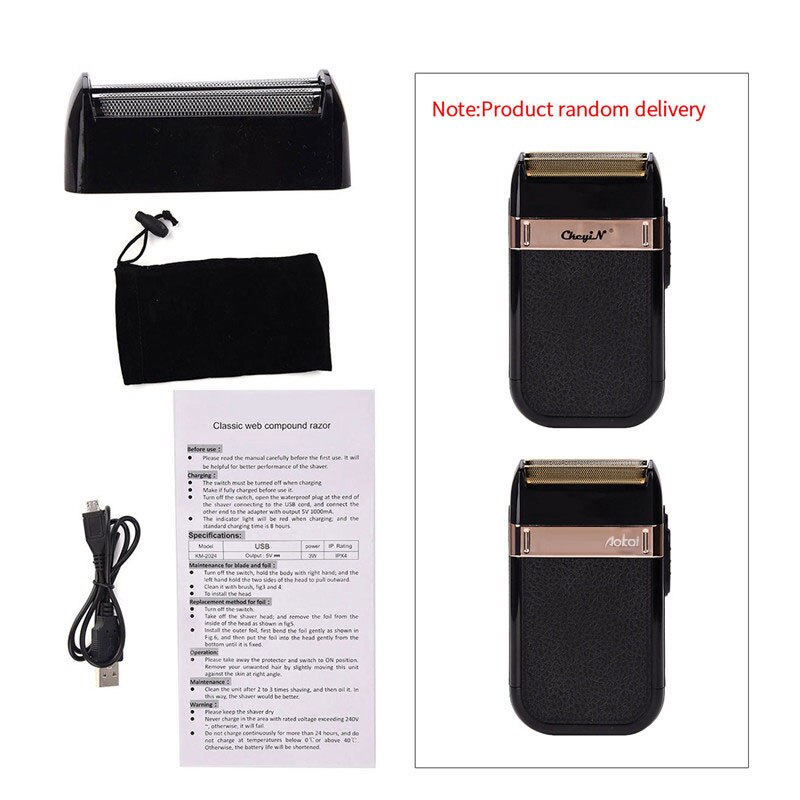 Waterproof Reciprocating Electric Shaver Dry Wet Dual Use Beard Trimmer Cutter Men Powerful Rechargeable Razor with Extra Foil: Default Title