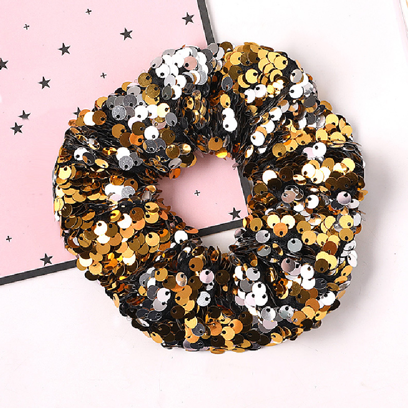 Paljett hår scrunchie glitter hårslipsar färgglada elastiska hårband vändbara paljetter scrunchies för flickor kvinnor håraccessoarer: Guld-