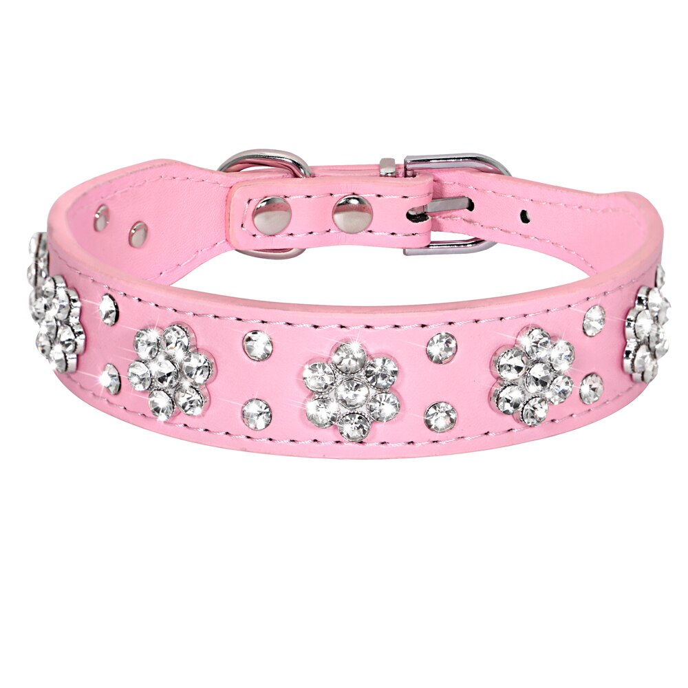 Rhinestone Dog Collar Leather Dog Collars With Bling Crystal Puppy Pet Collars Adjustable For Small Medium Dogs Chihuahua Beagle: Pink / S