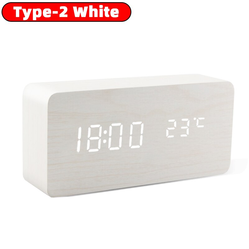 Wekker Tafel Klok Led Digitale Houten Usb/Aaa Aangedreven Bureauklok Temperatuur Vochtigheid Voice Control Elektronische Home Decor: type 2-white