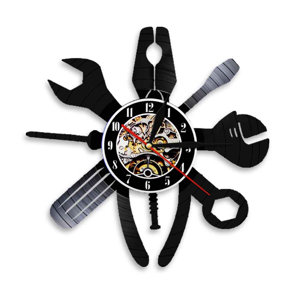 1 pièce plombier réparation outils LED veilleuses vinyle horloge murale Illustration Garage mur Art exclusif suspension lampe