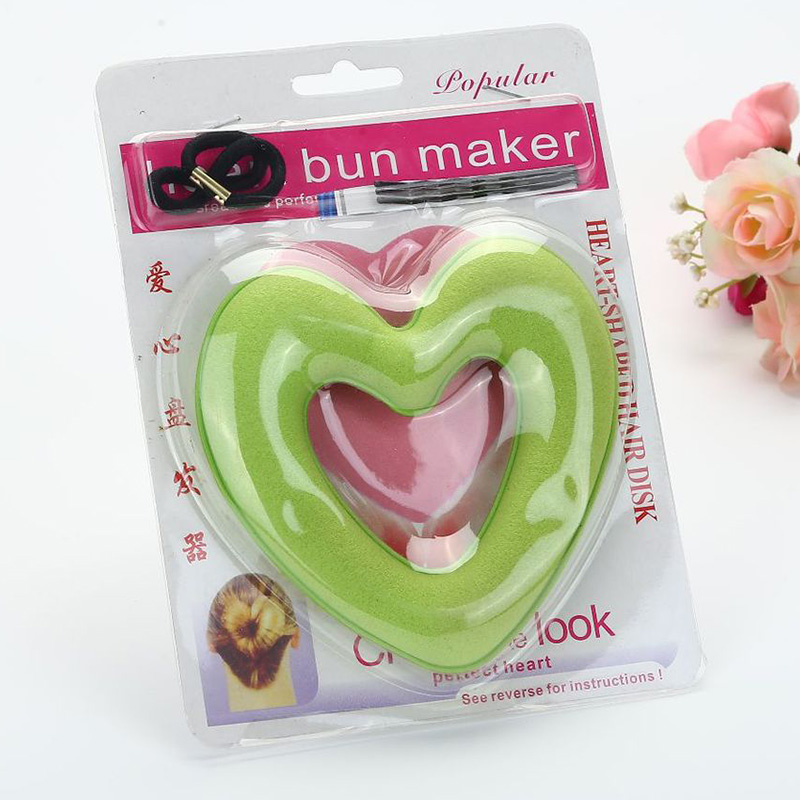 Diadèmes en forme de coeur outil de coiffure, tête bractée éponge magique, bricolage boule de viande cheveux mignon fabricant de chignon femmes filles Donut accessoires de cheveux: green