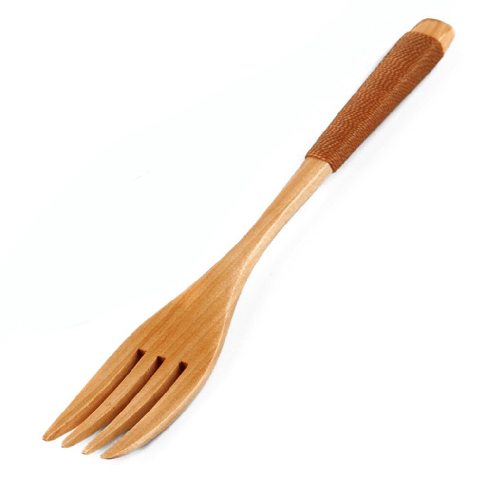 1 pcs Westerse servies Hout Vorken Dessert Fruit Serveren Kinderen Voedsel Gebruiksvoorwerp Dinnerfork Bestek Voor Keuken: Bruin
