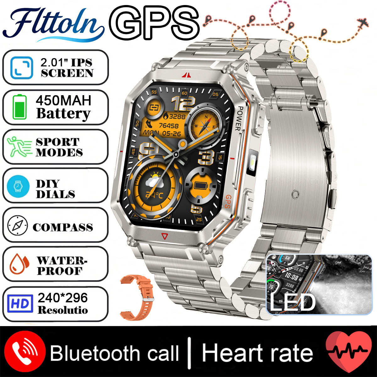 2025 Nuovo GPS SmartWatch Da Uomo Incorporato ChatGPT AI Assistente Bussola Altimetro Barometro Esterno 3ATM Impermeabile sport Smartwatch: Argento