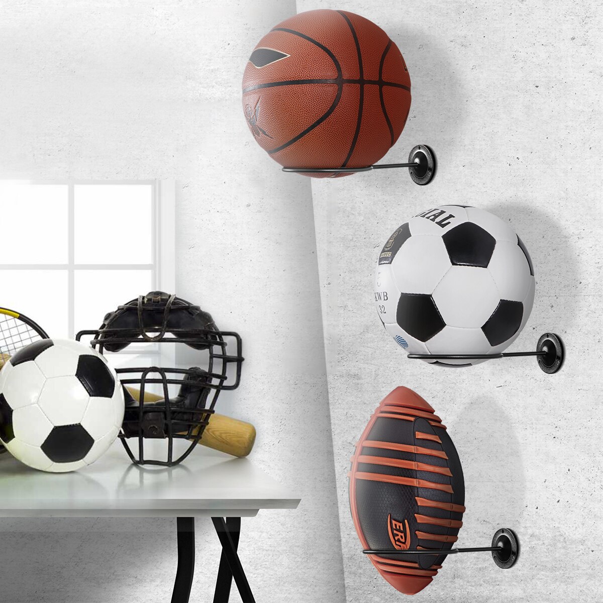 2 stk boldholdere viser stativbeslag til basketball fodbold fodbold volleyballbold vægmonteret kugleholder skruebeslag