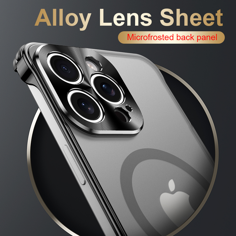 Metal Frameless Fall Protection Case Magsafe matte Wireless Charging Case For iPhone 15 14 13 Pro Max Series Magnetic Phone Case