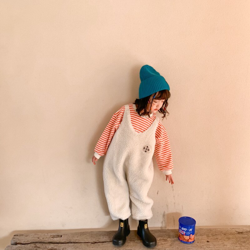 Herfst winter meisjes warme fleece overalls kinderen koreaanse overalls