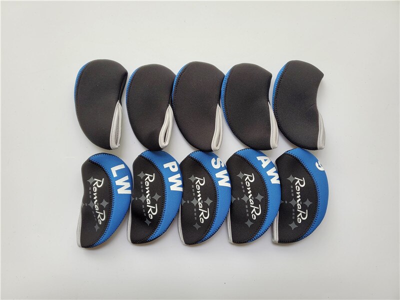 Golf Clubs Head Cover 10PCS RomaRo Golf Head Covers 456789PALS RomaRo Golf Iron Set Head Covers Black/Blue EMS
