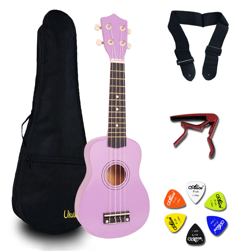 21 Inch Ukulele Hawaii Guitar Mini Guitar Ukelele Sets Bag Capo Strap Picks Kit Music for Kids 14 color UK001A: Purple with sets