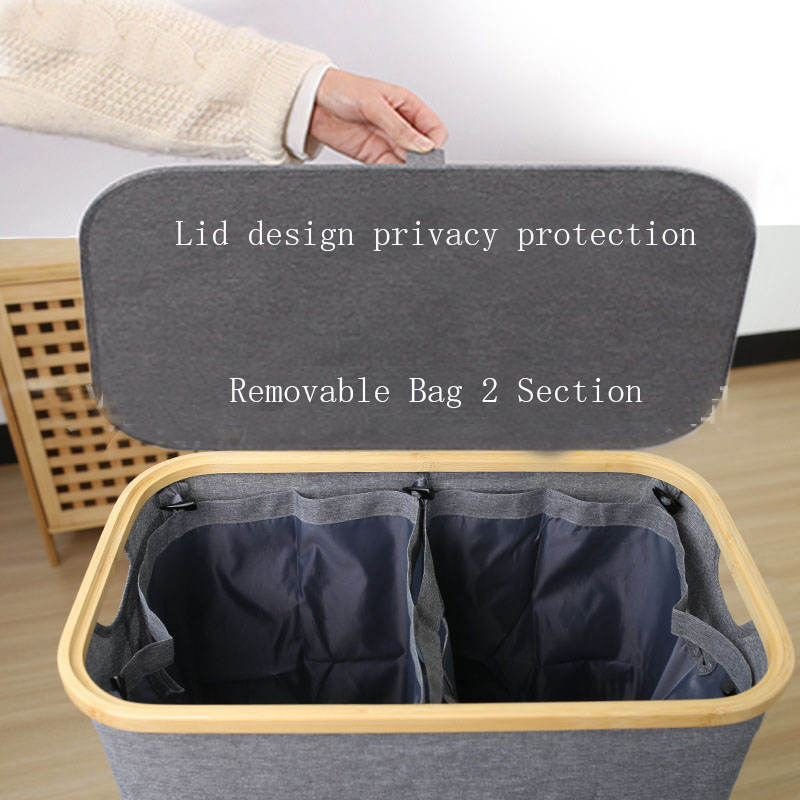 Dobbel skittentøyskurv med lokk delt skittentøyskurv med avtakbar pose 2 -delt skittentøyskurv med håndtak til badet