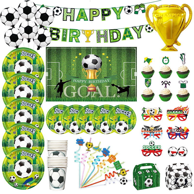 Soccer Football Theme Kids Boy Birthday Party Cake Decoration Spoon Napkin Bag Tablecloth Balloons Party Supplies Set