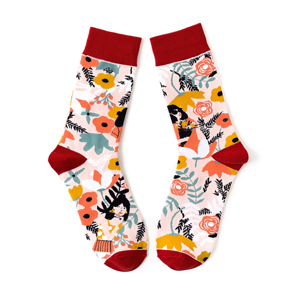 1 pair Women Men socks Funny Beauty illustration animal art Hosiery Streetwear Skate Harajuku cotton socks: 1