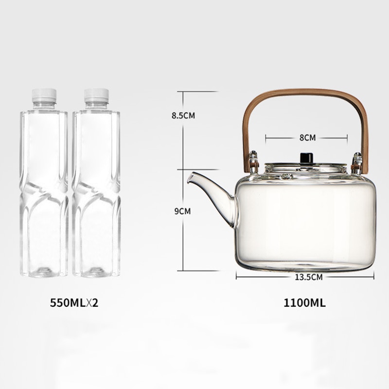 1100ml Glass Teapots Heat-resistant Explosion-proof Boiled Teapot Kung Fu Tea Set Boiled Water Special Bamboo Handle Beam Pot