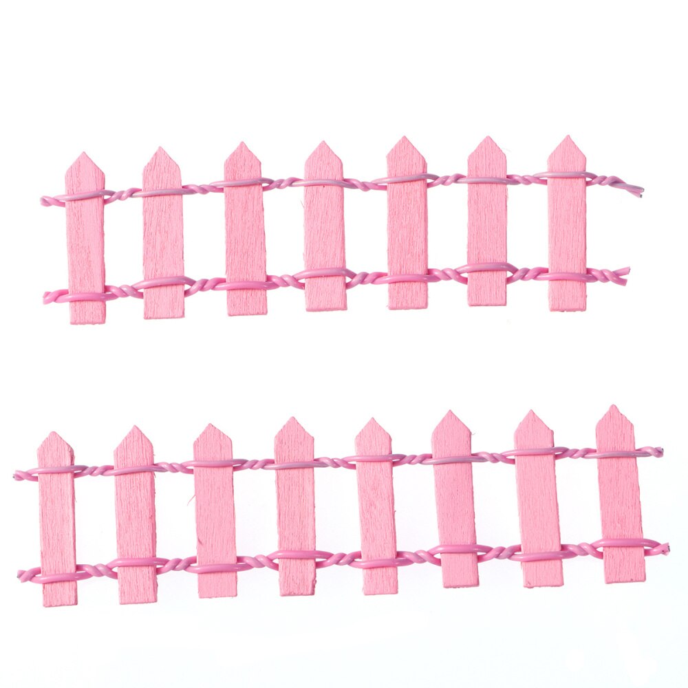10Pcs Mini Small Wood Fence DIY mini house Fairy Garden Micro Plant Pot Decor Bonsai Terrarium Ornament ): Pink 1