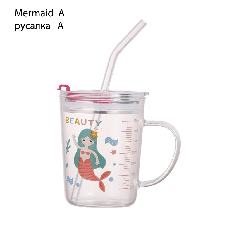 Kinderen Glas Water Cup Hittebestendig Afgestudeerd Leuke Melk Cup Melk Ontbijt Handvat Sap Cup: Mermaid