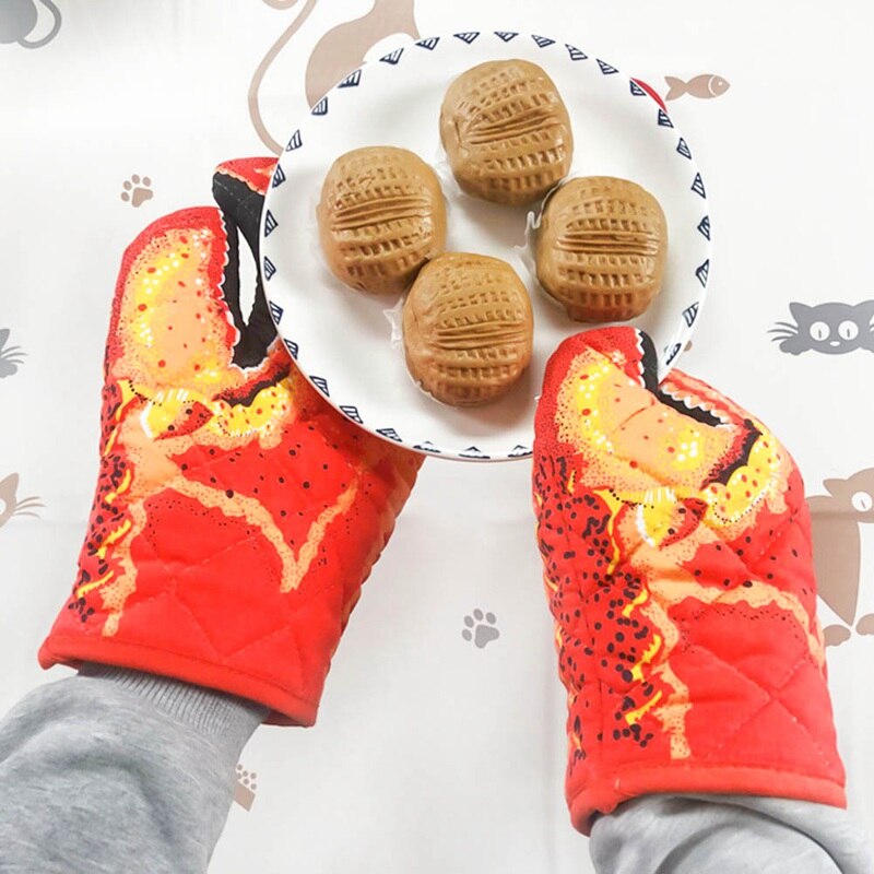 2PC Lobster Claw Kitchen Oven Mitts Quilted Cotton Microwave Oven Gloves Heat Resistant Nonslip for Cooking BBQ Baking