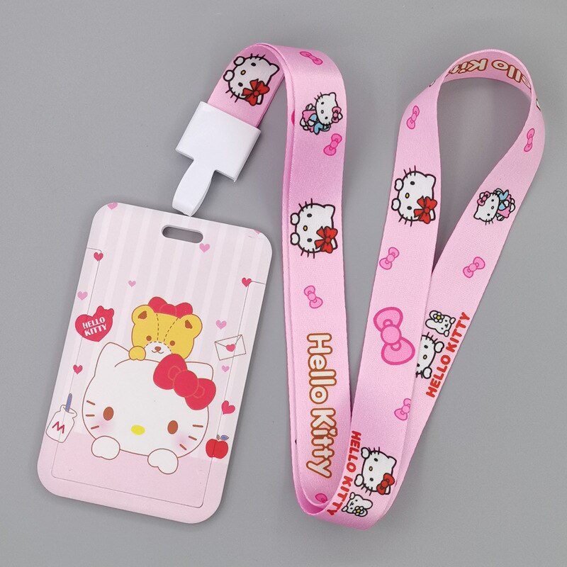 TAKARA TOMY Cute Cartoon Hello Kitty Printed Anime Bus Card Set Light Industry Card Lanyard Campus Meal Card: E