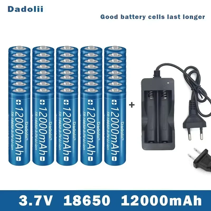 18650 Battery Rechargeable Battery 3.7V 18650 12000mAh Capacity Li-ion Rechargeable Battery For Flashlight Torch Battery+Charger: Chocolate