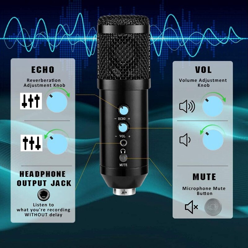 Microphone Set,Podcast Condenser Microphone,for Computer,Plug and Play Microphone,with Arm Shock-Proof,for Games,Etc