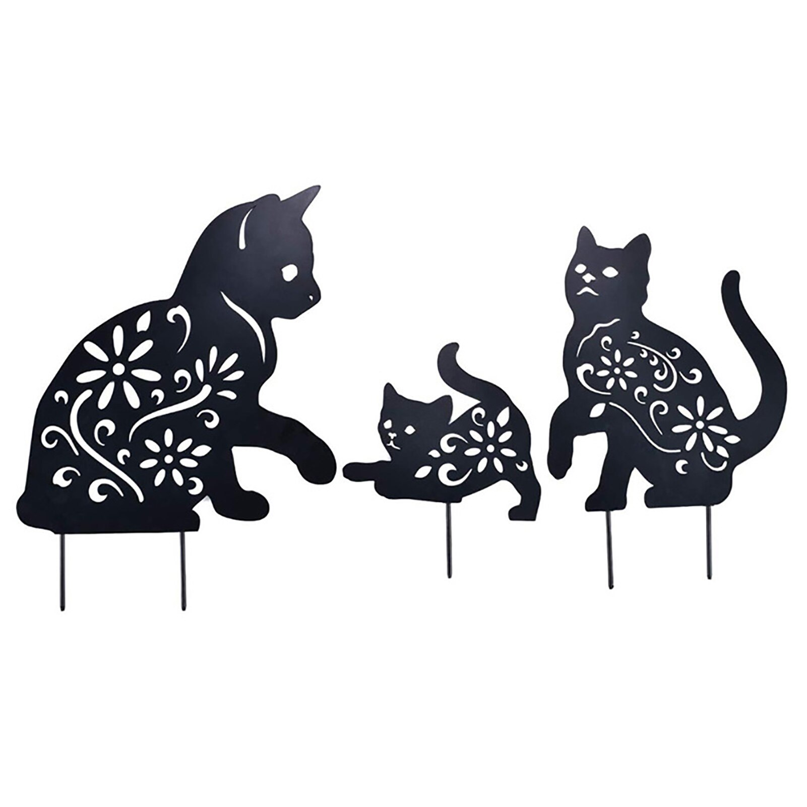 Statue en métal 2D en forme de chat, accessoires de décoration de jardin, insertion au sol, creux, décoration de pelouse extérieure