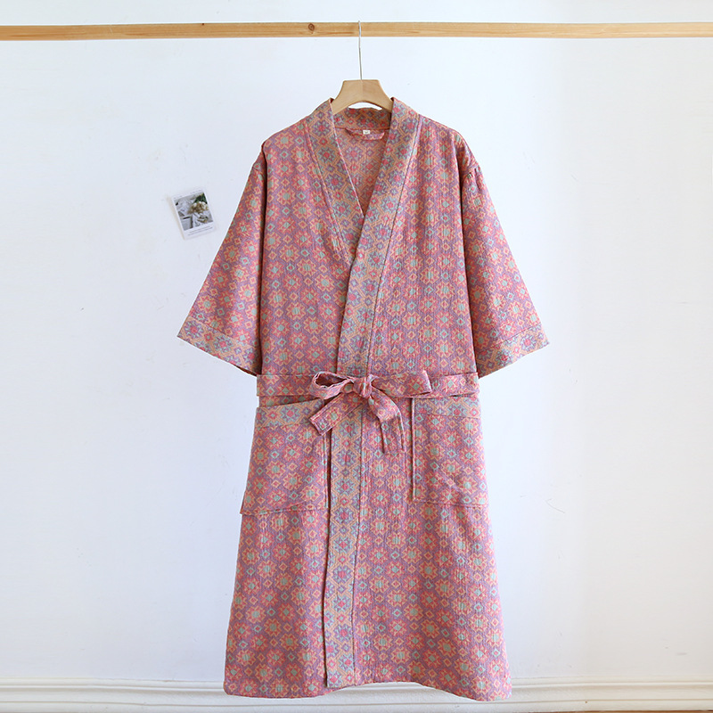 Paar Stijl Puur Katoenen Badjas Retro Mannen En Vrouwen Lente En Zomer Dunne Pyjama Absorberende Badjassen: XXL / Goud