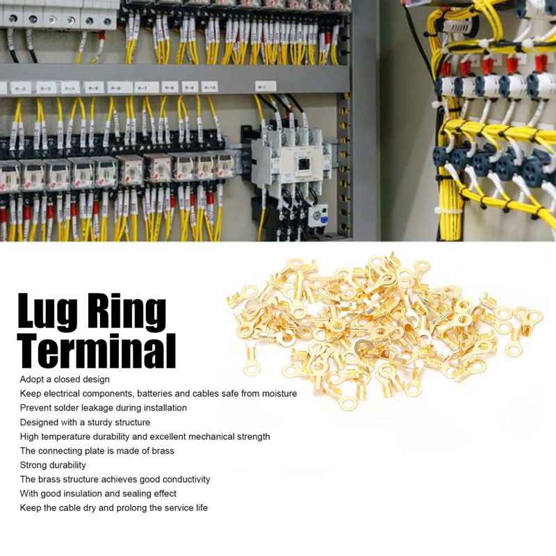 100Pcs M4 4.2Mm Lug Ring Eye Terminal Messing Ring Koude Persing Ring Terminal Batterij Kabel End Crimp Lug connector