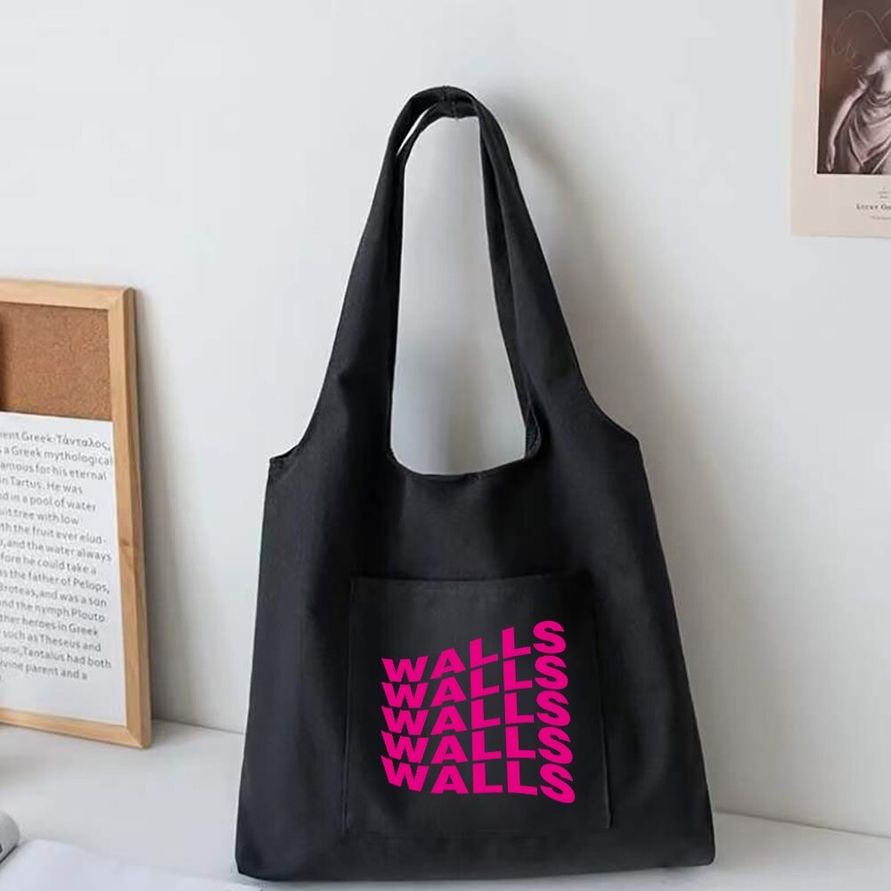 Trendy Boodschappentassen Opvouwbare Dames Canvas Schoudertassen Muren Gedrukt Student Shopper Tassen Travel Totes Werk Handtas: 5Walls012