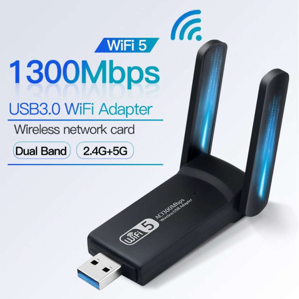 Dual Band WiFi USB Adapter 2 Antenna USB3.0 Interface 1300Mbps WiFi Dongle Driver Free Receiver Wireless Network Card
