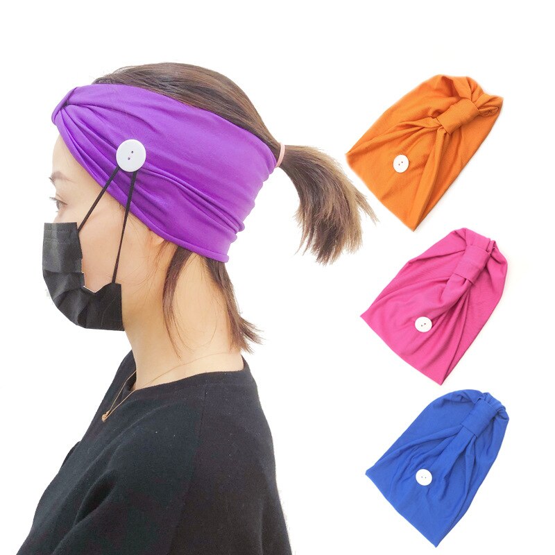 Stijl Populaire Gezichtsmasker-Le Hoofdband Knop Fitness Haarband Sport Yoga Gebreide Zweetabsorberende Hoofddoek Momenteel Availab