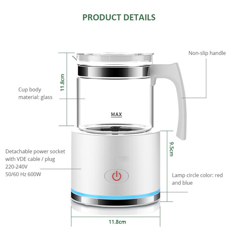 Melkeskummer elektrisk melk dampbåt mykt skum maker til og kald melkeskum, kaffe, latte, melk varmere varmeapparat eu støpsel