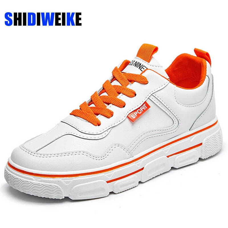 Vulkaniserede sko sneakers dame snøre lærred sko hvidt læder afslappet gang platform studetn slinge sko  ab521