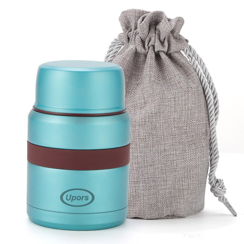 Upors 350 Ml Voedsel Thermos Met Zak 304 Roestvrij Stalen Dubbele Wand Vacuüm Soep Voedsel Thermosfles Lunchbox Voedsel container: Blue