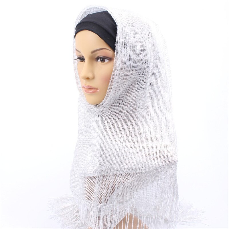Dianruo suosittu yksivärinen naisten huivi shaalipanta femme bandana tupsut pitsi muslimi hijabit pehmeät päähuivit  n207: Valkoinen