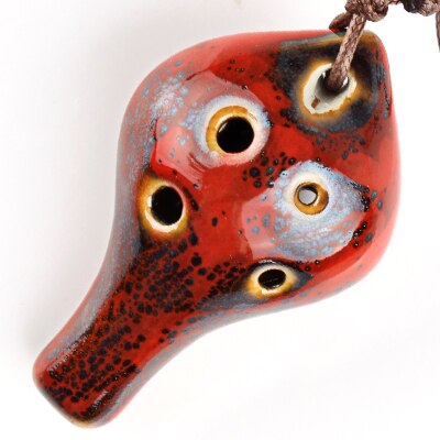 2 Colors Ocarina 6 Hole Kiln-Change Small Ocarina Alto C Tone Beginner Ocarina Tourist Souvenir Teaching Toys Ceramic Pendant: Red2