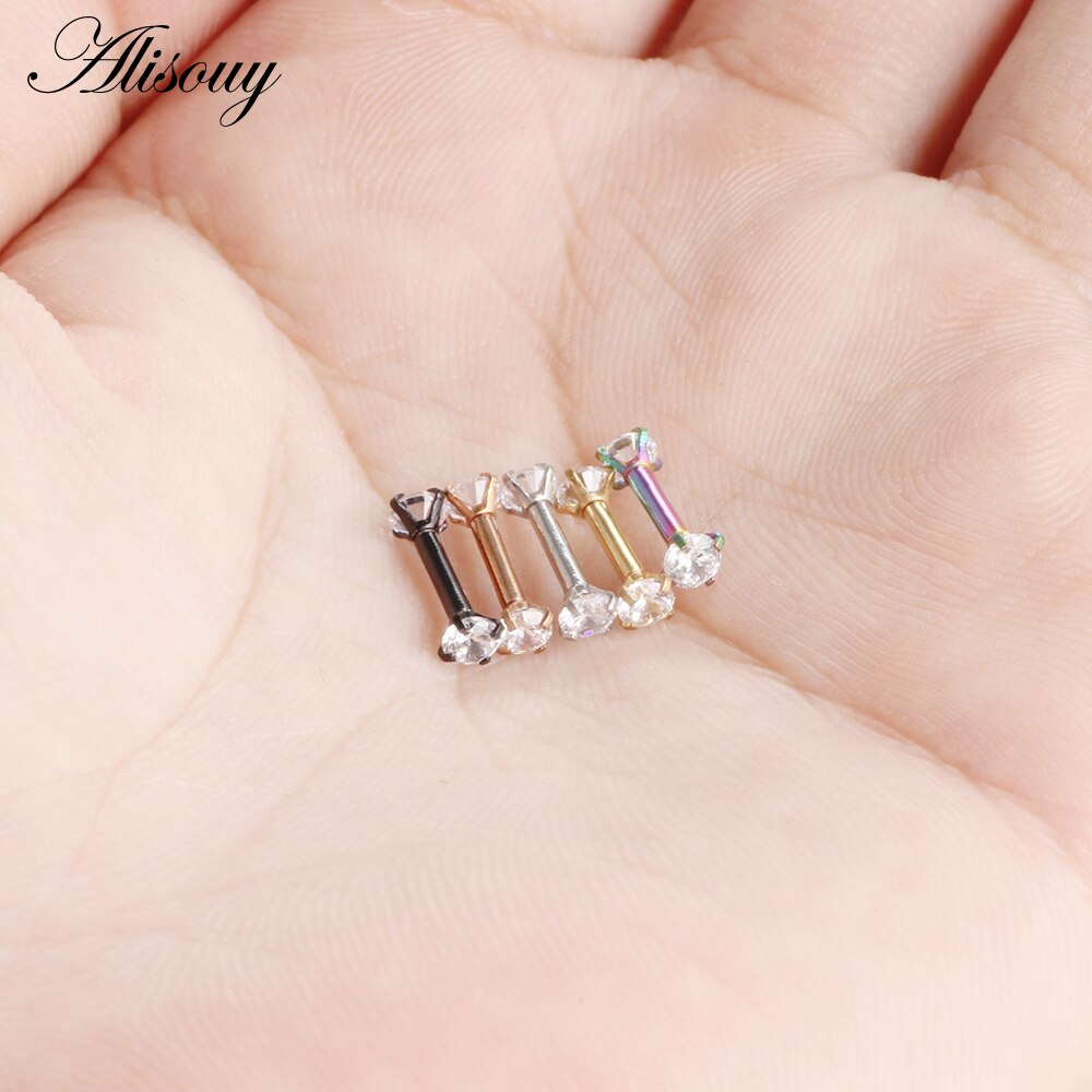 Dubbele Ronde Oorbel voor Vrouwen Chirurgisch Staal Bar Oorbellen Kraakbeen Piercing Oor Gem Zirkoon Rhinestone Ear Stud Bars Sieraden