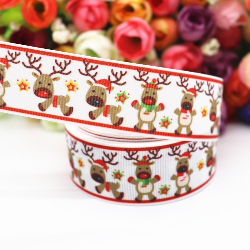 5 jardy 1 '' 25mm wstążki grosgrain z nadrukiem świątecznym na kokardy robić włosów/opakowania, materiały robić majsterkowania,  y19072404: 1