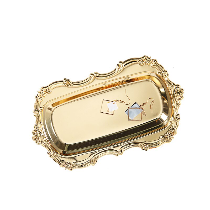 Gold Opslag Thee Lade Set Rvs Zilveren Cake Fruitschaal Sieraden Display Lade Bruiloft Dessertbord Voor Home Decor 1Pc