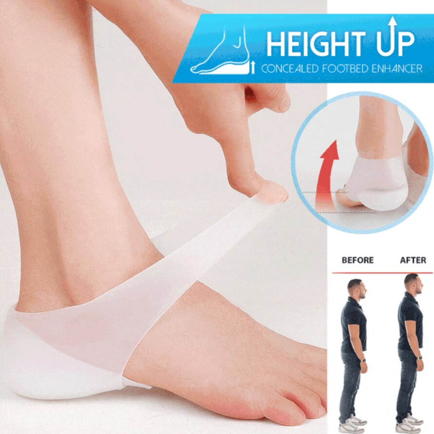 Semelles intérieures en Silicone, rehausseur de pieds dissimulé, massage, augmentation Invisible de la hauteur, chaussettes, coussinets