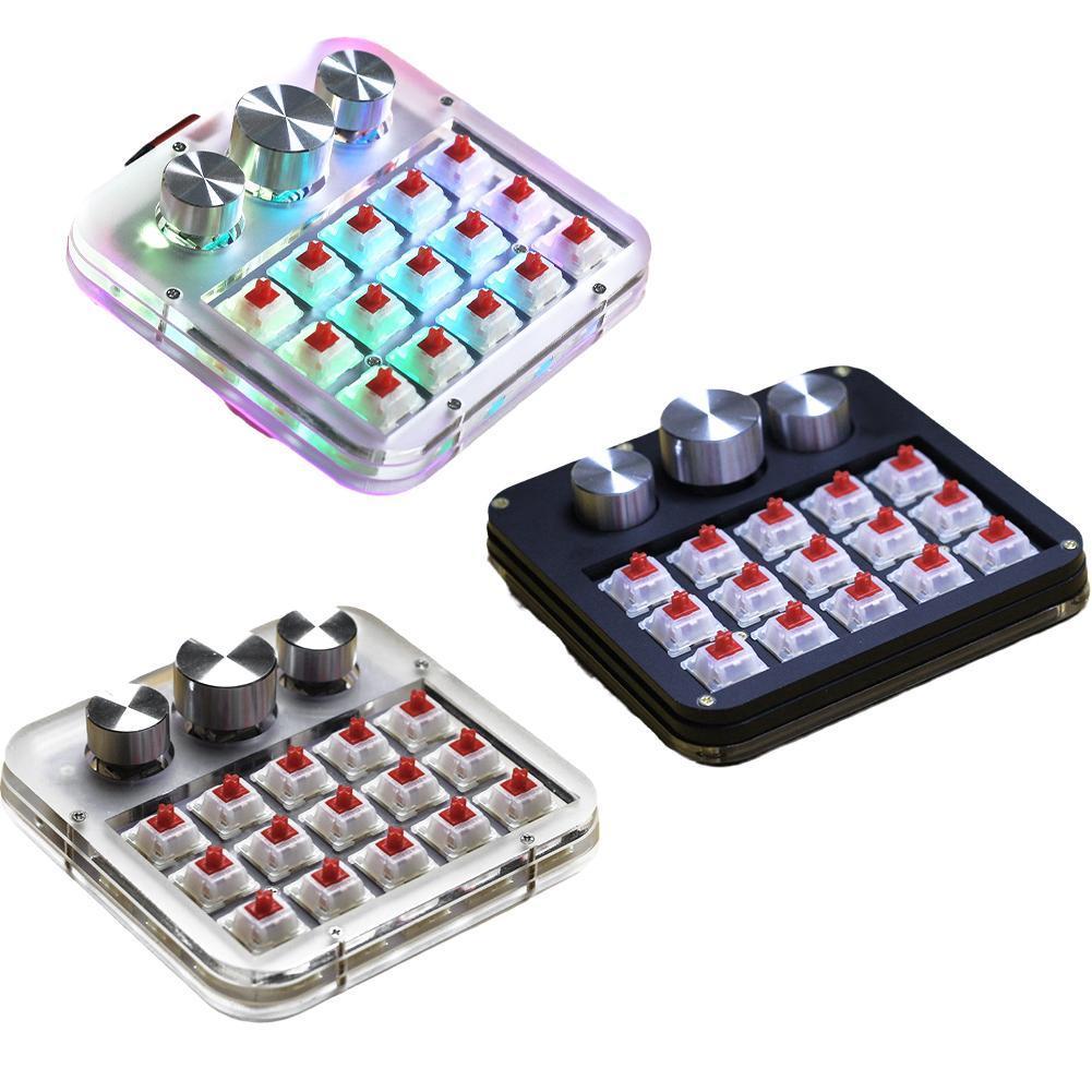 Macro Mechanical Keyboard Kit 3 Encoder 15Key Knob Swappable Keyboard One-handed Mini Keypad Support For QMK VIA Red Switch
