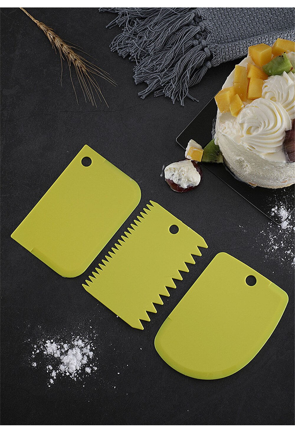 3PCS/Lot Dough Cake Cutter Slicer Spatula for Cake Cream Scraper Pasty Cutters Scraper Irregular Teeth Edge DIY Smoother: YELLOW