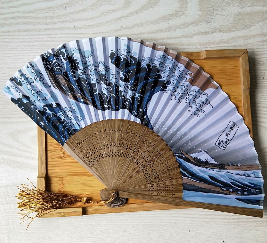 Zijde Hand Fan Mount Fuji Kanagawa Golven Japanse Vouwen Ventilator Pocket Fan Bruiloft Accessoires Decoratie Event Supplies