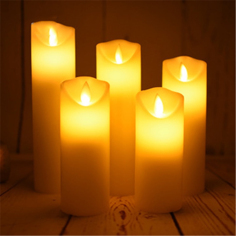 5pc Flameless Wedding Decorative Candles Battery Operated Pillar Real Wax Wick Electric LED Candle Sets with Remote Control