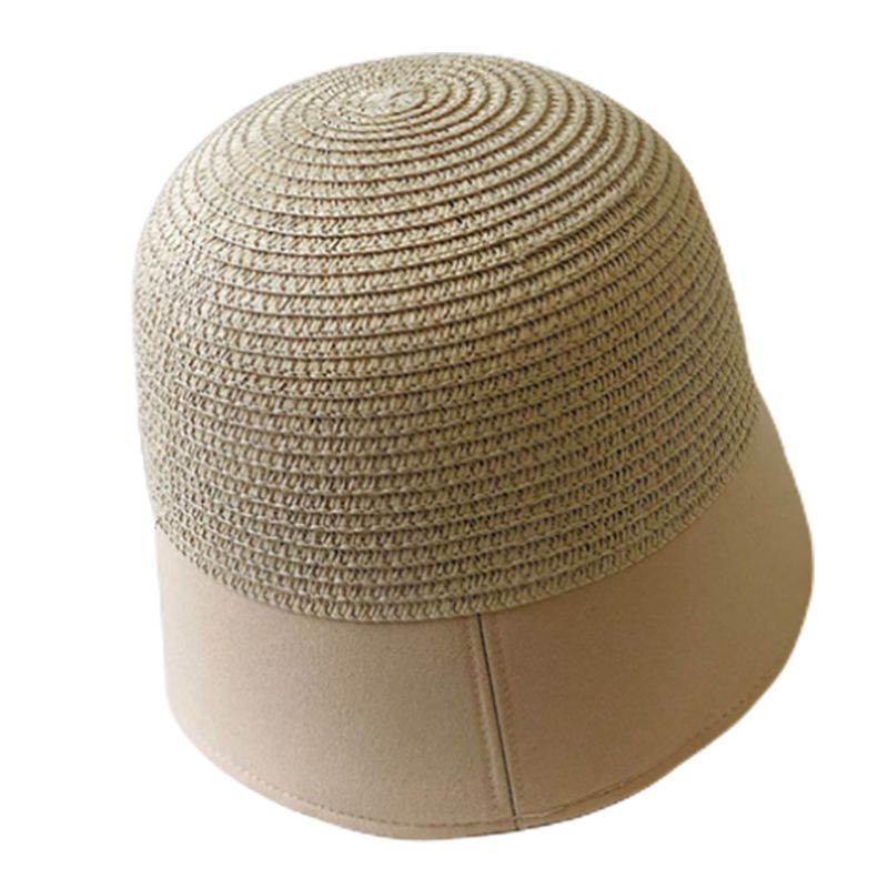 Japanse dames zomer bowler bucket hat kleur blok stro patchwork harajuku outdoor zonnebrandcrème brede rand visserspet: Bg