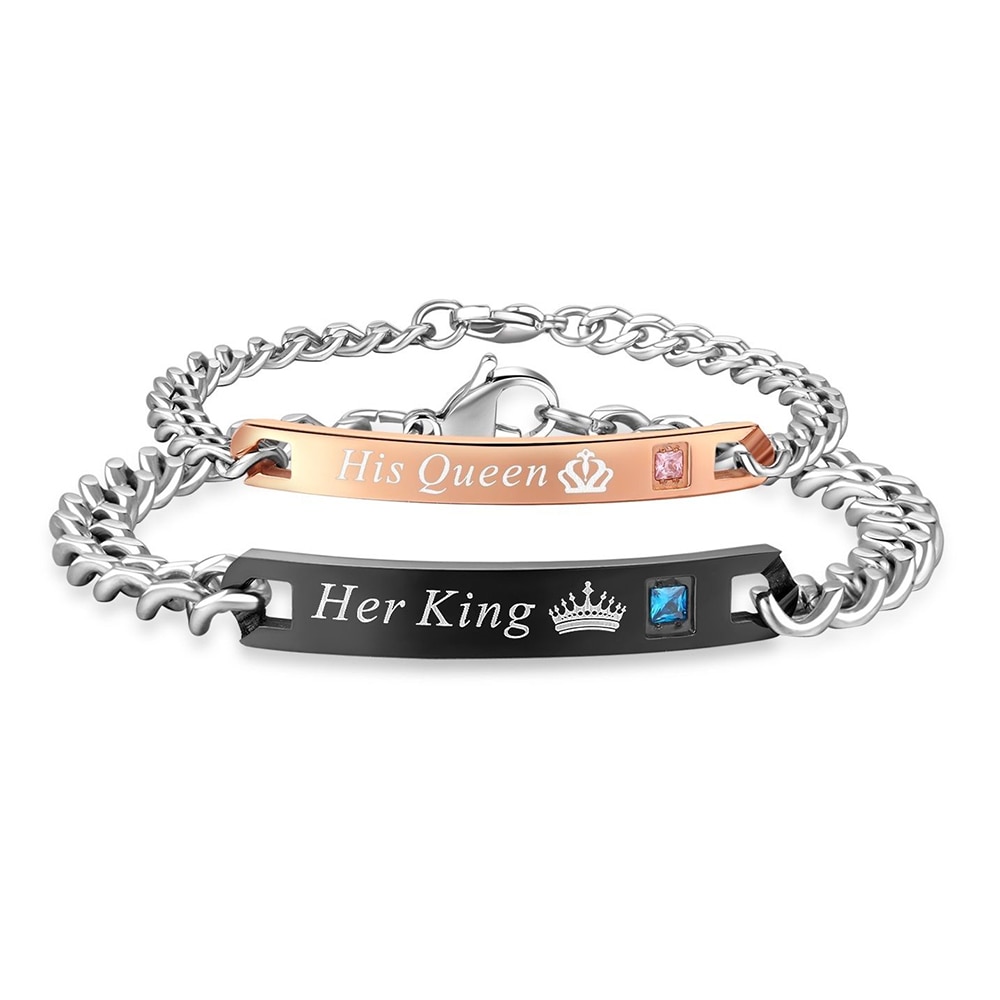 2 teile/satz Seine Königin Ihr König Schwarz Rose Gold Farbe frauen Männliche Kette Kristall Paar Armband für Männer Femmo auf Hände Schmuck