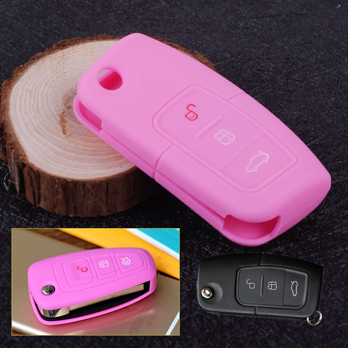 CITALL coque de boîtier porte-clé à distance à 3 boutons couvercle en Silicone pour Ford Focus MK2 Fiesta Mondeo Kuga c-max s-max clé à ouverture rabattable seulement