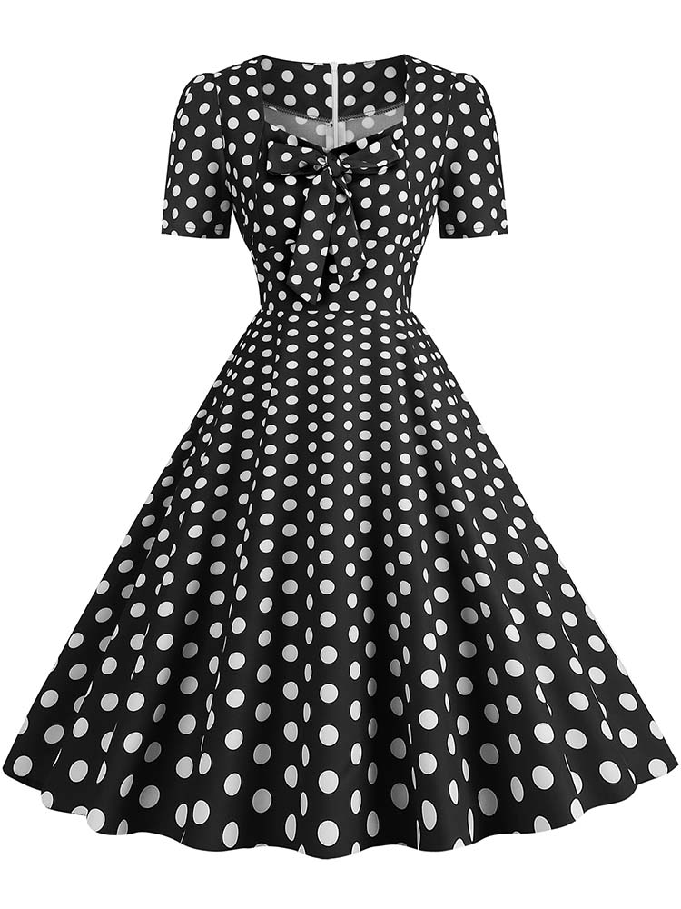 Grønne rutete swing festkjoler kvinner vintage firkantet krage korte ermer casual sommerkjole