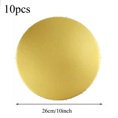 10pcs Cake Base Plate Board Round Cake Circle Cardboard Cake Drums Turntable Tiramisu, Mousse Cake, Cheesecake, Snack: 26cm Gold