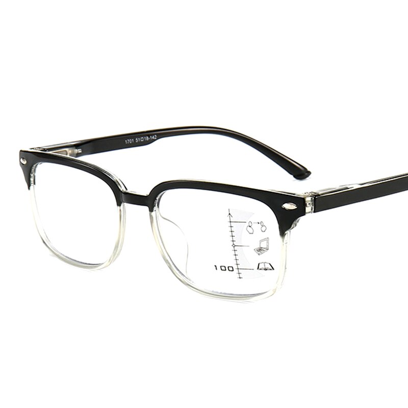 Progressive Reading Glasses Men Women Multifocal Presbyopic Glasse See Far Near Anti-blue Light Low Bridge Big Full Frame: +250 / Translucent